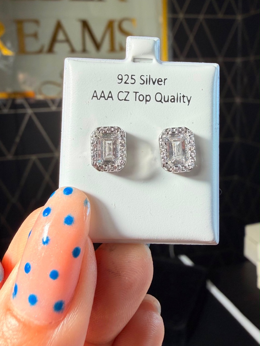 Sterling 925 Silver Clear CZ Emerald-Cut Halo Stud Earrings